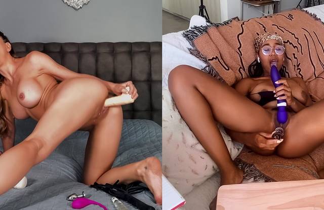Негритянка и белая онлайн мастурбируют киски длинными самотыками